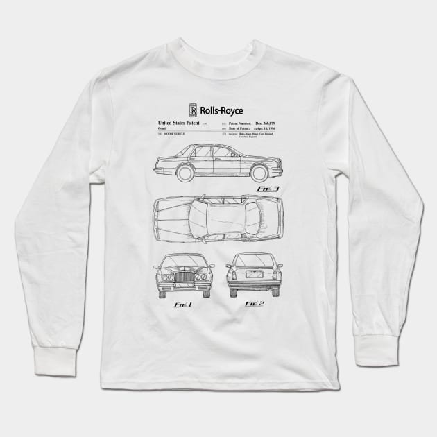 Rolls Royce Patent Black Long Sleeve T-Shirt by Luve